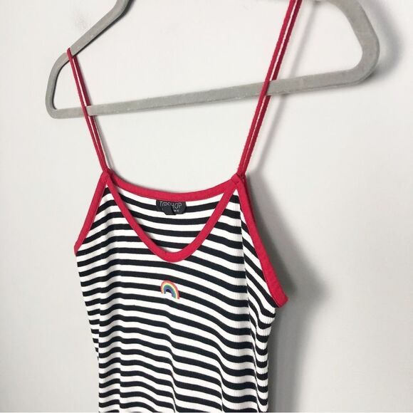 TOPSHOP | Striped Black & White Dress Rainbow Accent Bodycon Women’s Size 6 - Picture 4 of 12